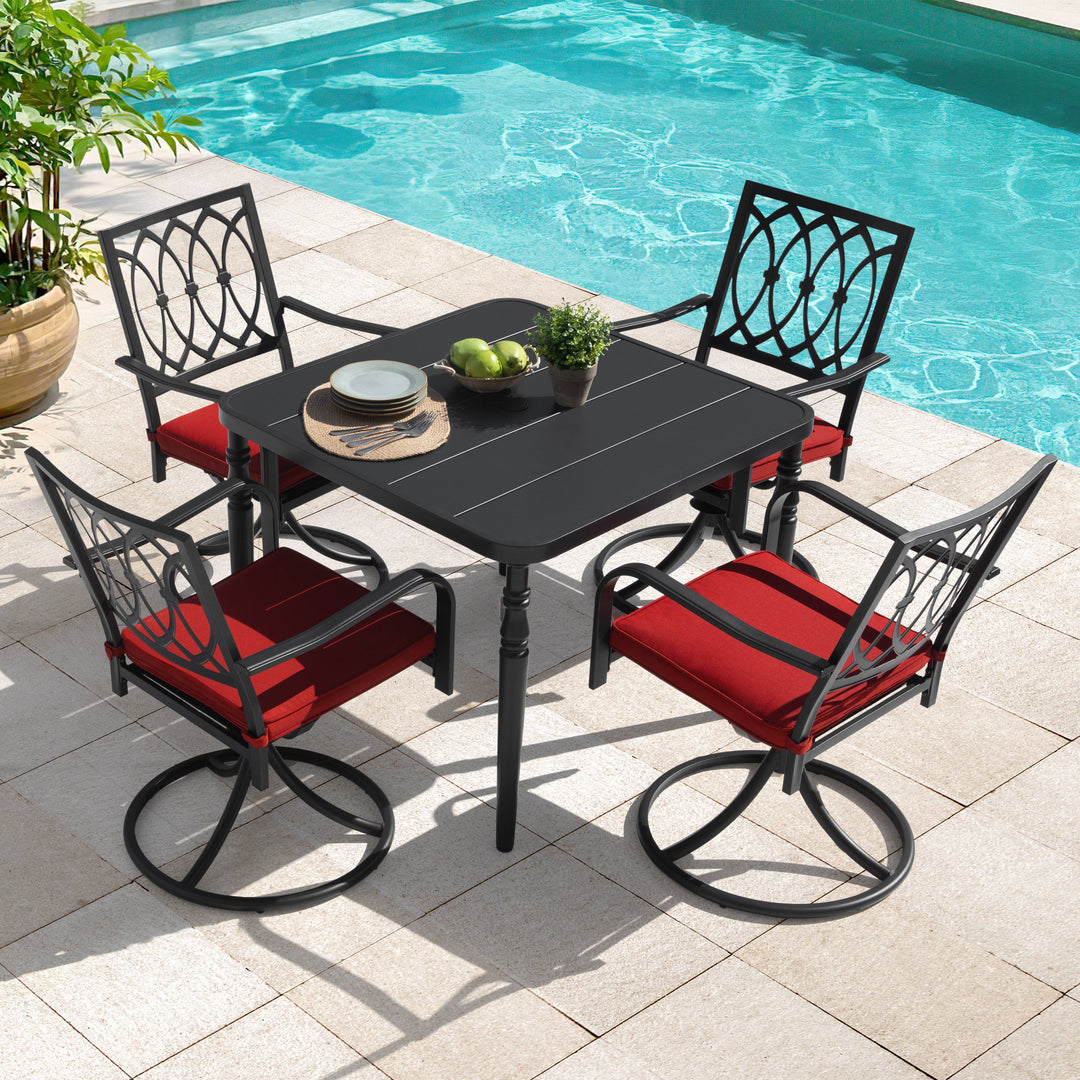 5-Piece Outdoor Patio Dining Set with Mental Table and Swivel Chairs