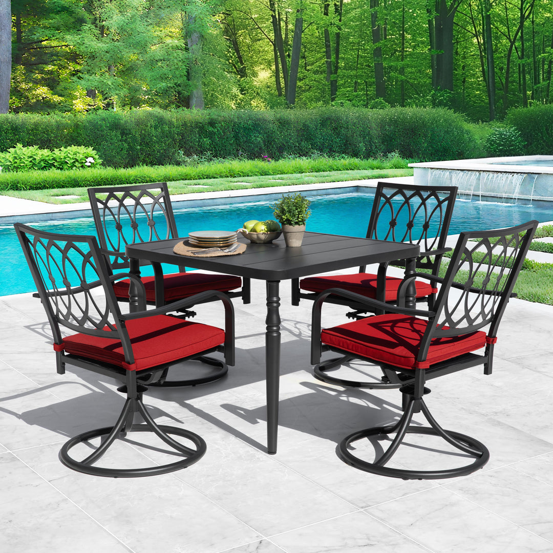 5-Piece Outdoor Patio Dining Set with Mental Table and Swivel Chairs
