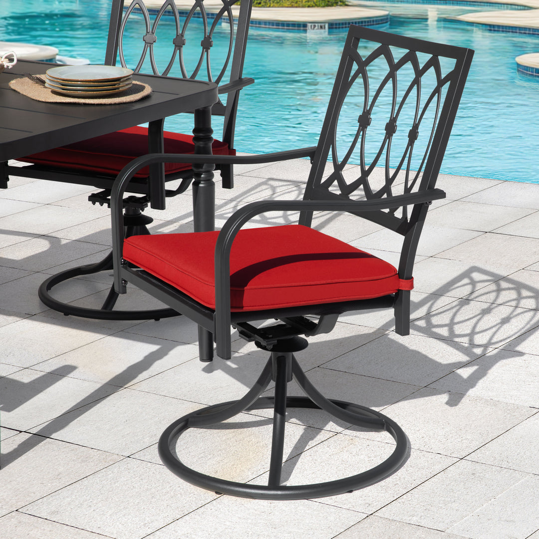 5-Piece Outdoor Patio Dining Set with Mental Table and Swivel Chairs