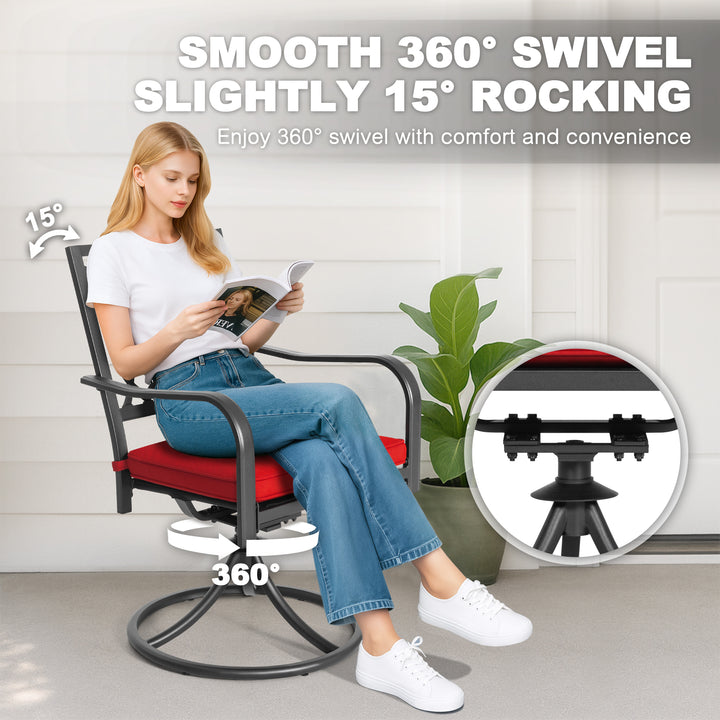5-Piece Outdoor Patio Dining Set with Mental Table and Swivel Chairs