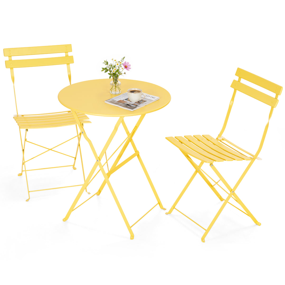 3PCS E-Coated Metal Patio Bistro Set, Folding Bistro Table and Chairs Set