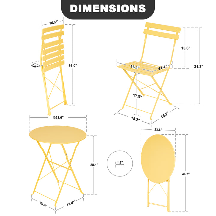 3PCS E-Coated Metal Patio Bistro Set, Folding Bistro Table and Chairs Set