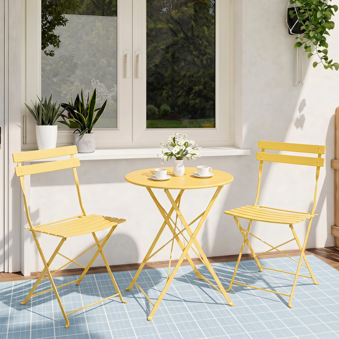3PCS E-Coated Metal Patio Bistro Set, Folding Bistro Table and Chairs Set