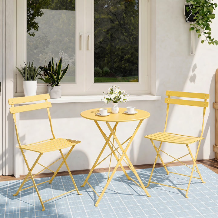 3PCS E-Coated Metal Patio Bistro Set, Folding Bistro Table and Chairs Set