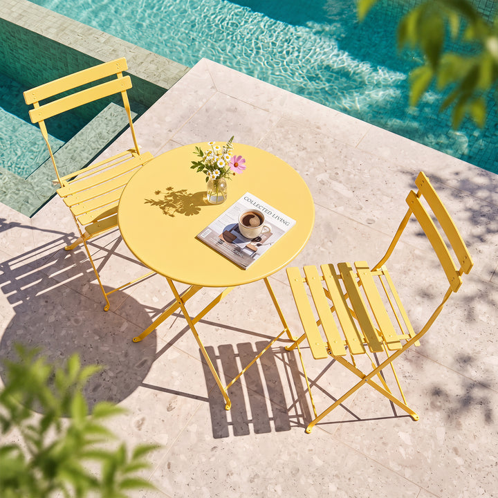 3PCS E-Coated Metal Patio Bistro Set, Folding Bistro Table and Chairs Set