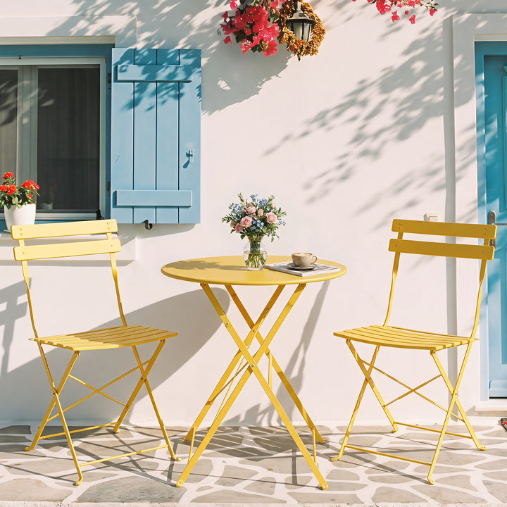 3PCS E-Coated Metal Patio Bistro Set, Folding Bistro Table and Chairs Set