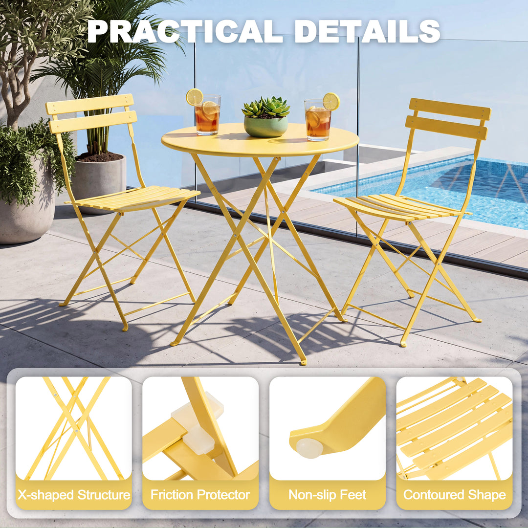 3PCS E-Coated Metal Patio Bistro Set, Folding Bistro Table and Chairs Set