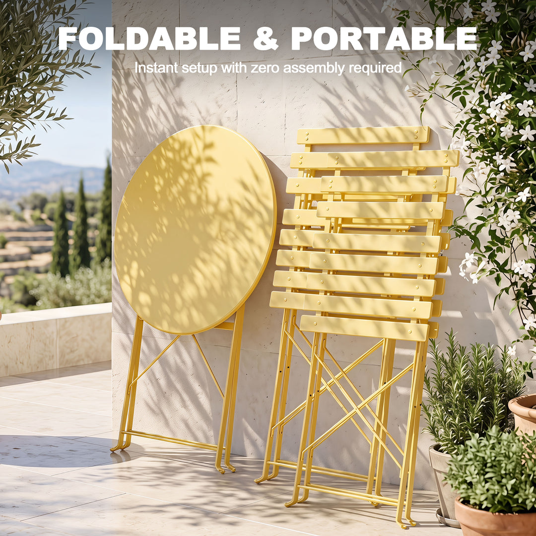 3PCS E-Coated Metal Patio Bistro Set, Folding Bistro Table and Chairs Set