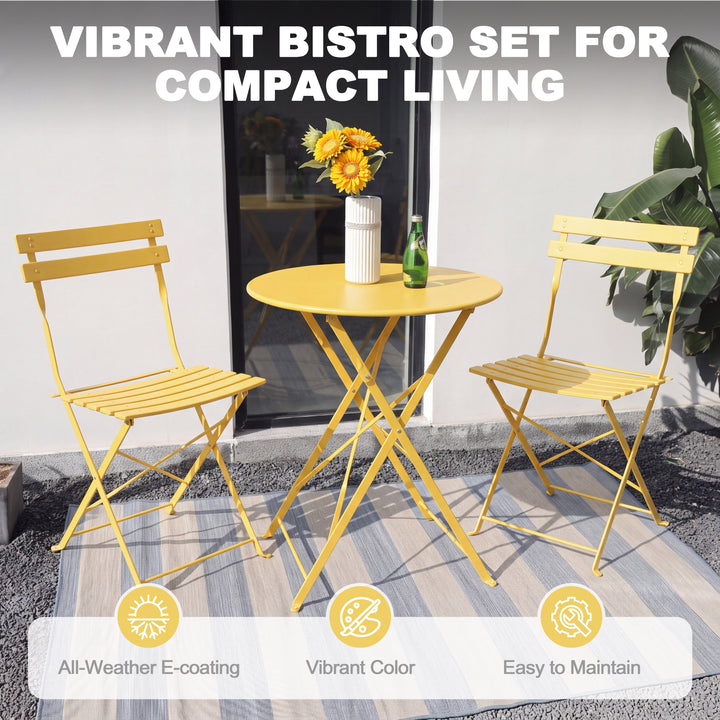 3PCS E-Coated Metal Patio Bistro Set, Folding Bistro Table and Chairs Set