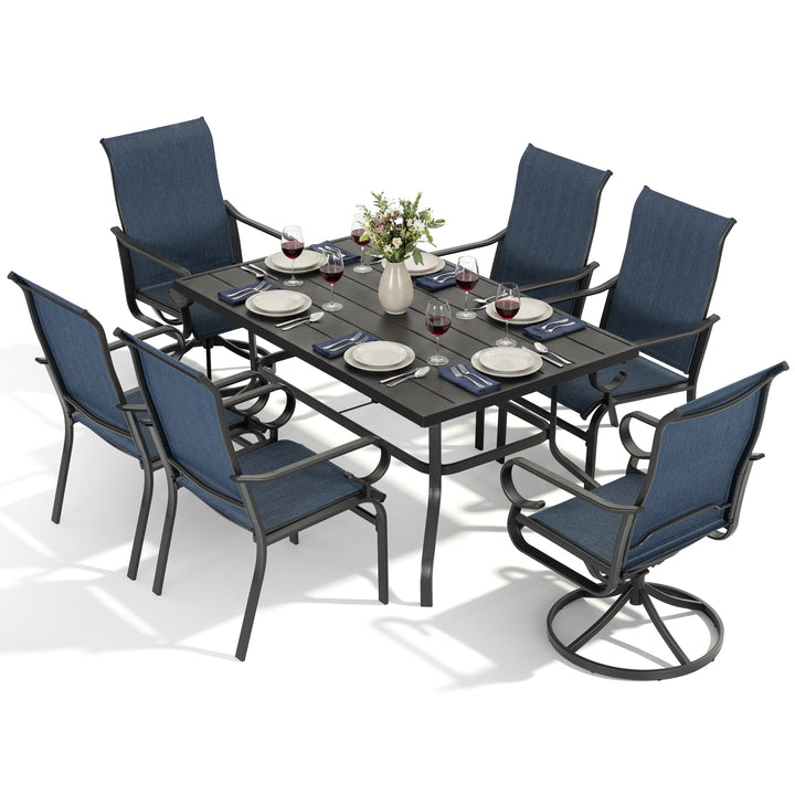 7-Piece Patio Textilene Dining Set with Umbrella Hole, Swivel Design