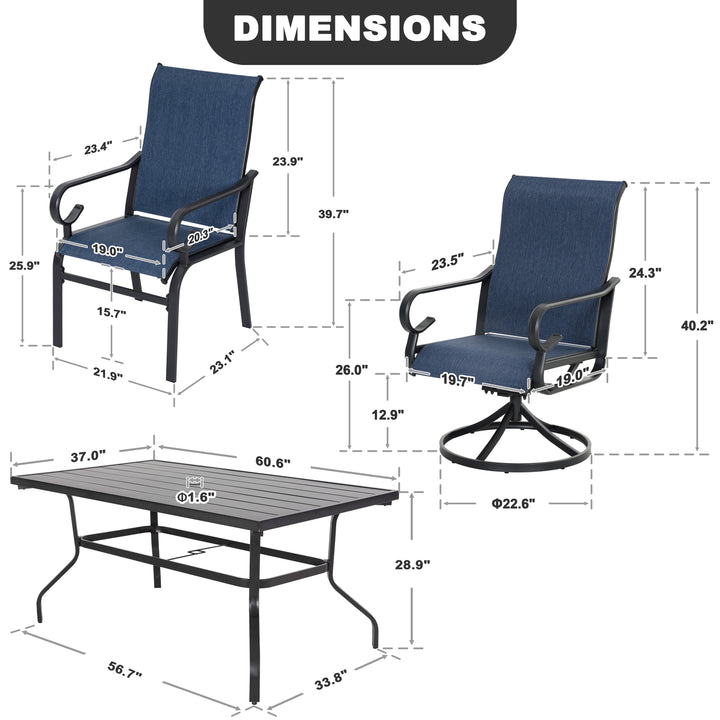 7-Piece Patio Textilene Dining Set with Umbrella Hole, Swivel Design