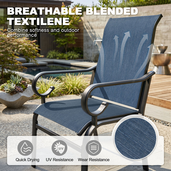 7-Piece Patio Textilene Dining Set with Umbrella Hole, Swivel Design