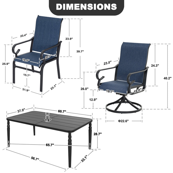 7-Piece Patio Textilene Dining Set with Umbrella Hole, Swivel Design