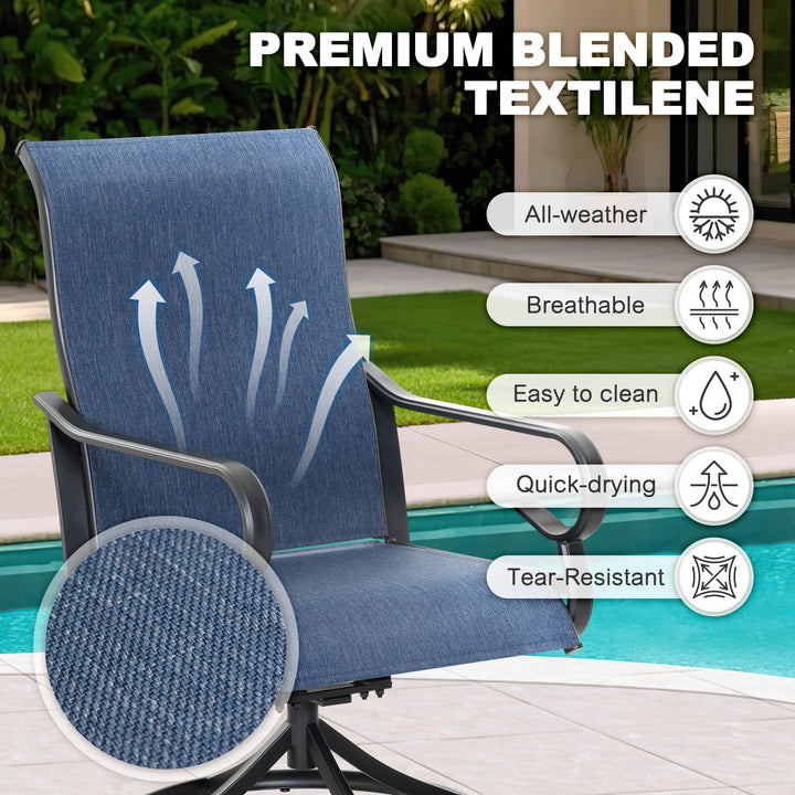 7-Piece Patio Textilene Dining Set with Umbrella Hole, Swivel Design