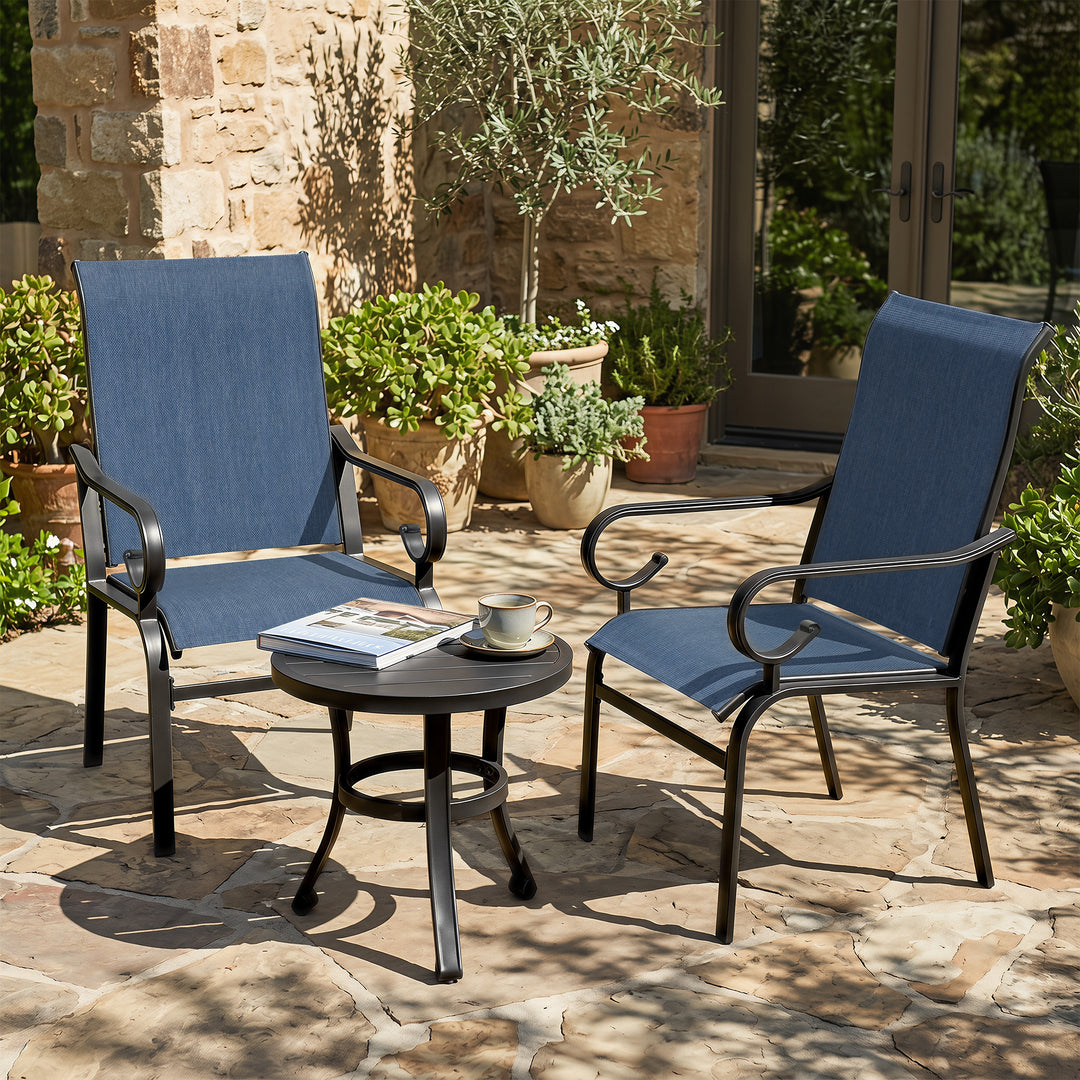 3PCS Patio Bistro Set with 2 Textilene Chairs, 1 Side Table, Powder Coating
