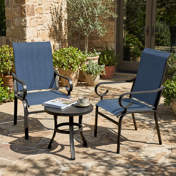 3PCS Patio Bistro Set with 2 Textilene Chairs, 1 Side Table, Powder Coating