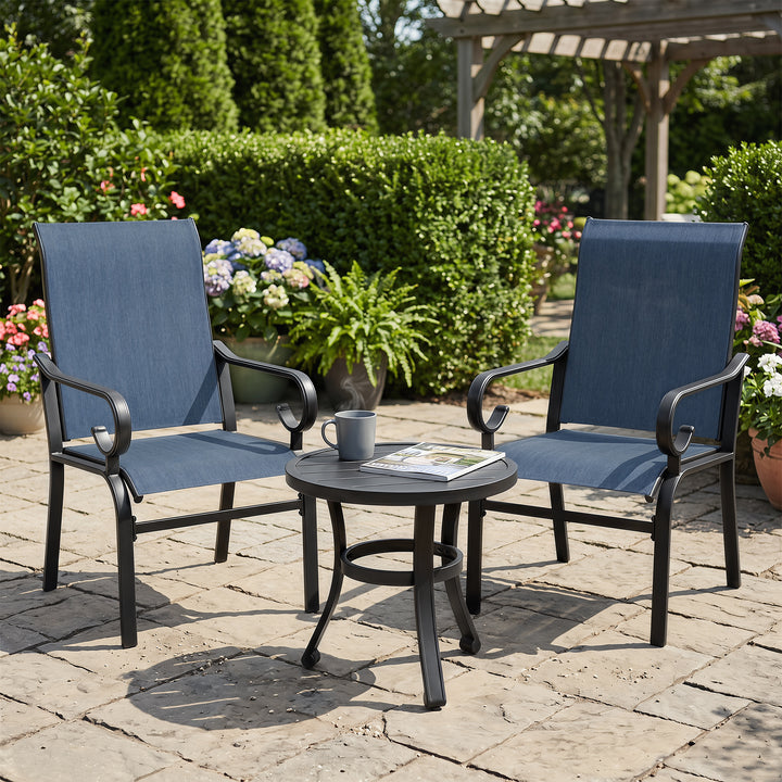 3PCS Patio Bistro Set with 2 Textilene Chairs, 1 Side Table, Powder Coating