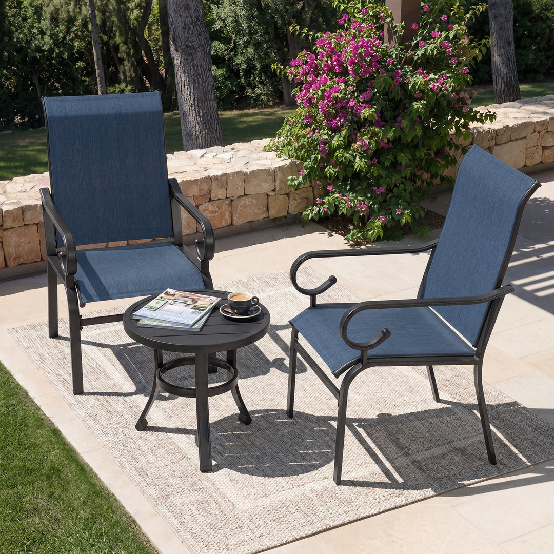 3PCS Patio Bistro Set with 2 Textilene Chairs, 1 Side Table, Powder Coating