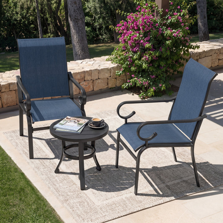 3PCS Patio Bistro Set with 2 Textilene Chairs, 1 Side Table, Powder Coating