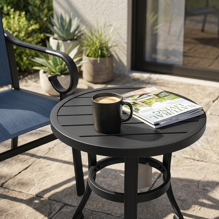 3PCS Patio Bistro Set with 2 Textilene Chairs, 1 Side Table, Powder Coating