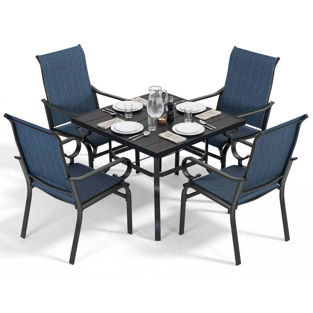 5-Piece Patio Dining Set with Umbrella Hole, Breathable Textilene Fabric