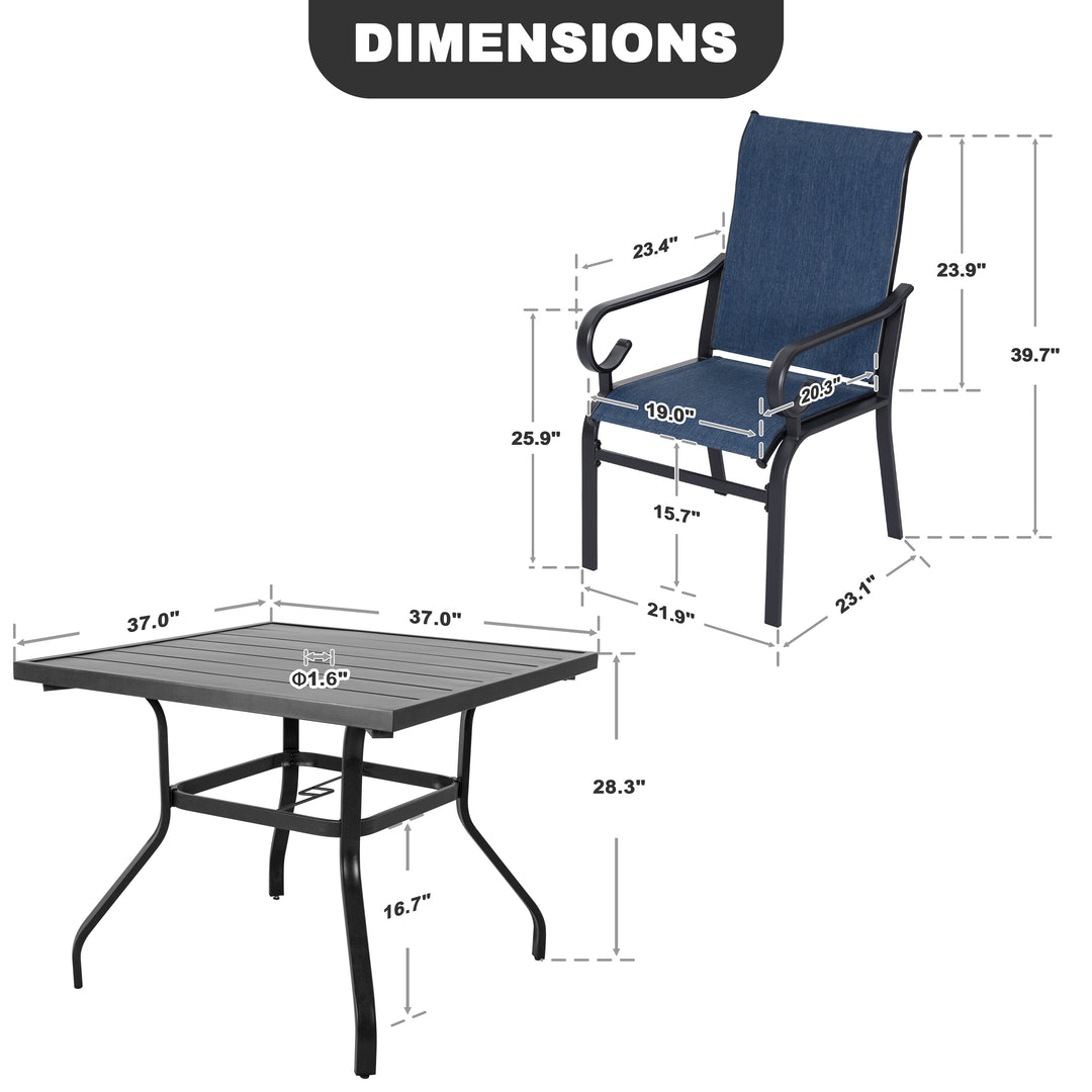 5-Piece Patio Dining Set with Umbrella Hole, Breathable Textilene Fabric