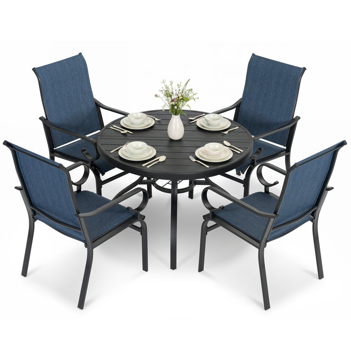 5-Piece Patio Dining Set with Umbrella Hole, Breathable Textilene Fabric