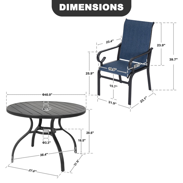 5-Piece Patio Dining Set with Umbrella Hole, Breathable Textilene Fabric