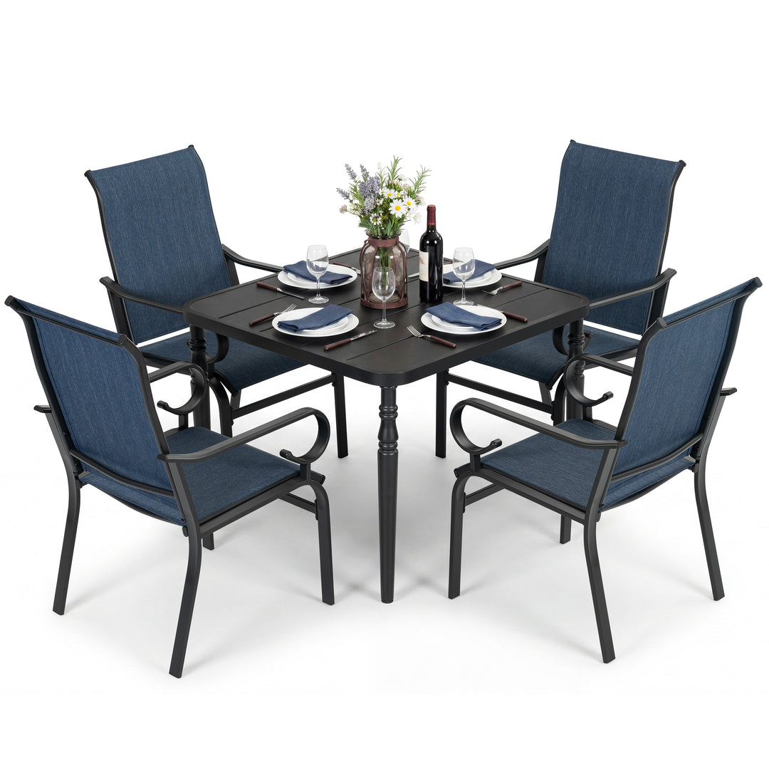 5-Piece Patio Dining Set with Umbrella Hole, Breathable Textilene Fabric