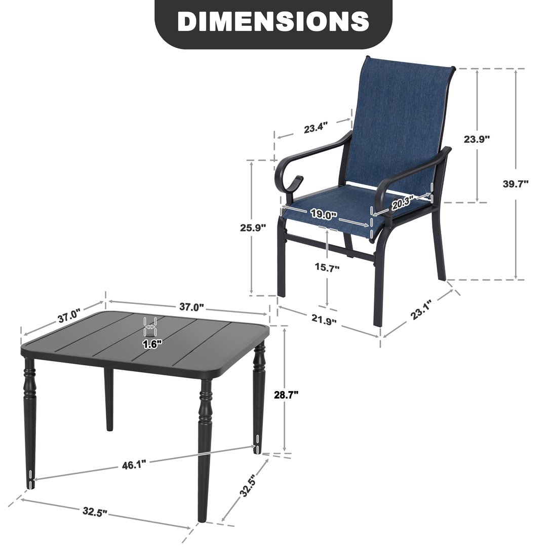 5-Piece Patio Dining Set with Umbrella Hole, Breathable Textilene Fabric