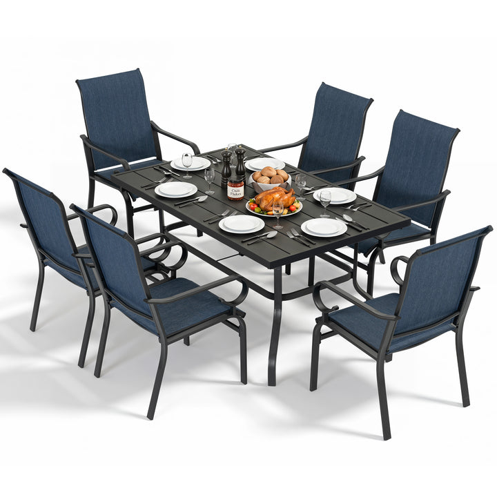7-Piece Patio Dining Set with Umbrella Hole, Breathable Textilene Fabric