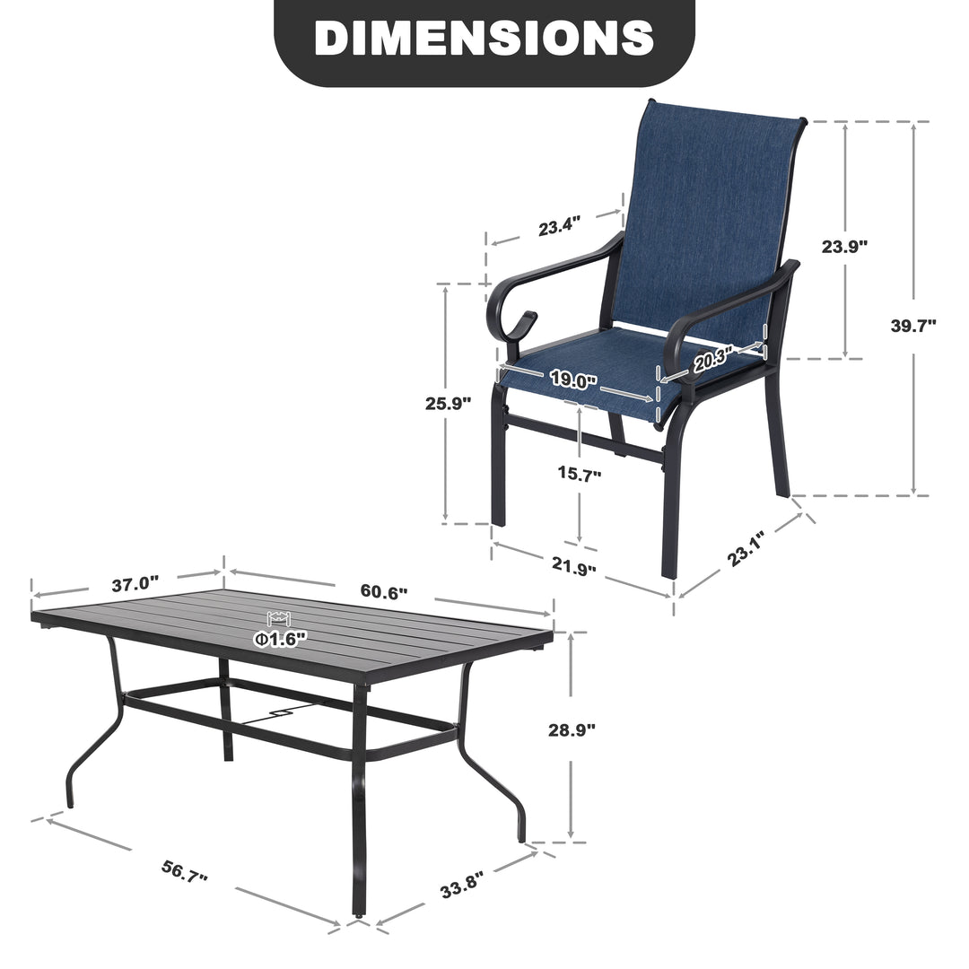 7-Piece Patio Dining Set with Umbrella Hole, Breathable Textilene Fabric