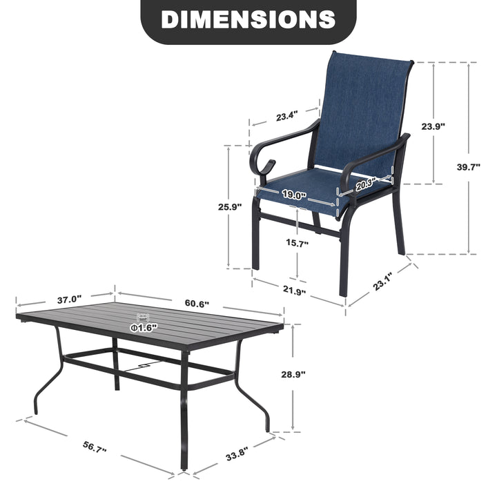 7-Piece Patio Dining Set with Umbrella Hole, Breathable Textilene Fabric