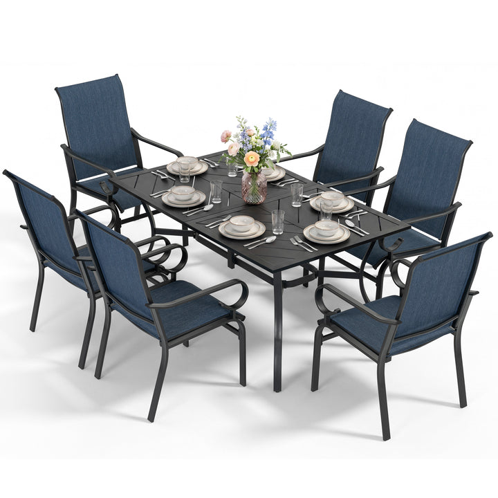 7-Piece Patio Dining Set with Umbrella Hole, Breathable Textilene Fabric