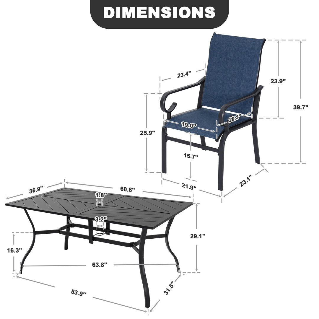 7-Piece Patio Dining Set with Umbrella Hole, Breathable Textilene Fabric