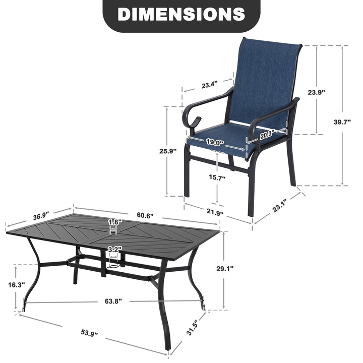 7-Piece Patio Dining Set with Umbrella Hole, Breathable Textilene Fabric