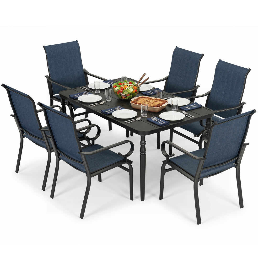 7-Piece Patio Dining Set with Umbrella Hole, Breathable Textilene Fabric