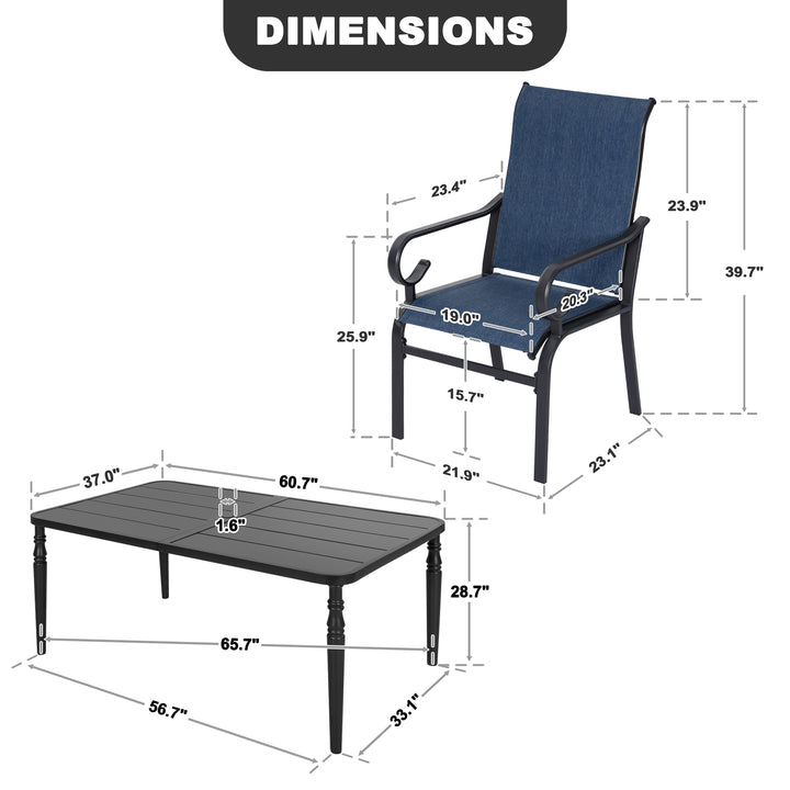 7-Piece Patio Dining Set with Umbrella Hole, Breathable Textilene Fabric