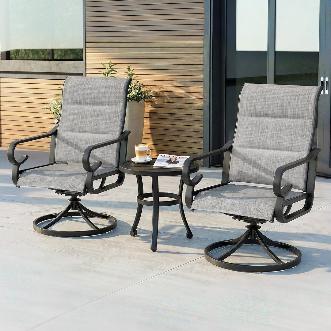 3-Piece Padded Textilene Patio Bistro Set with Swivel Chairs and Side Table