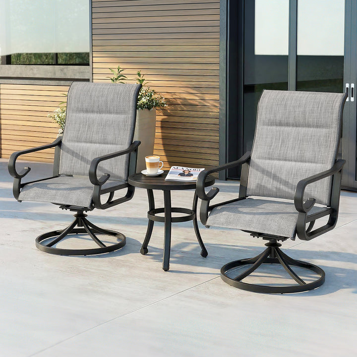 3-Piece Padded Textilene Patio Bistro Set with Swivel Chairs and Side Table