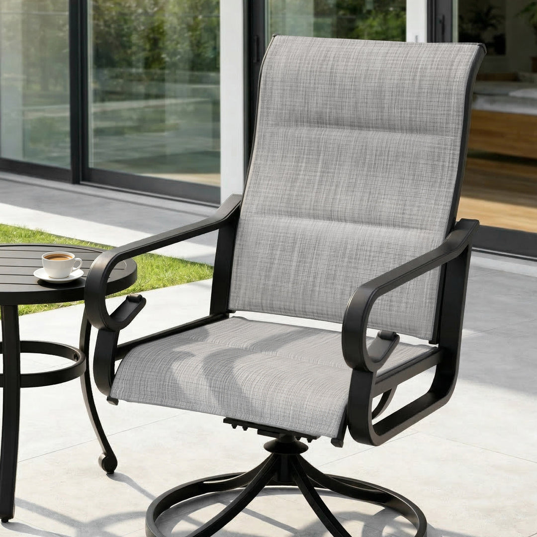 3-Piece Padded Textilene Patio Bistro Set with Swivel Chairs and Side Table