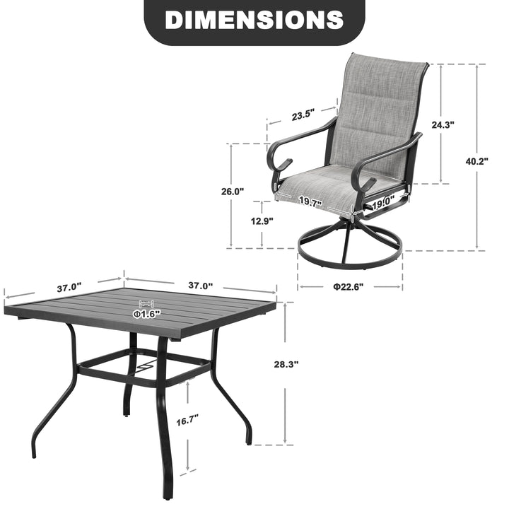 5PCS Padded Textilene Outdoor Dining Set with Umbrella Hole, Swivel Design