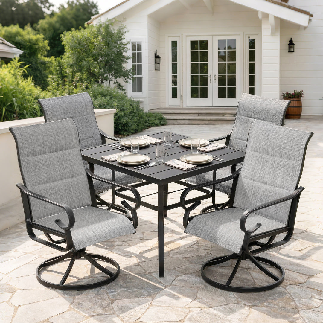 5PCS Padded Textilene Outdoor Dining Set with Umbrella Hole, Swivel Design