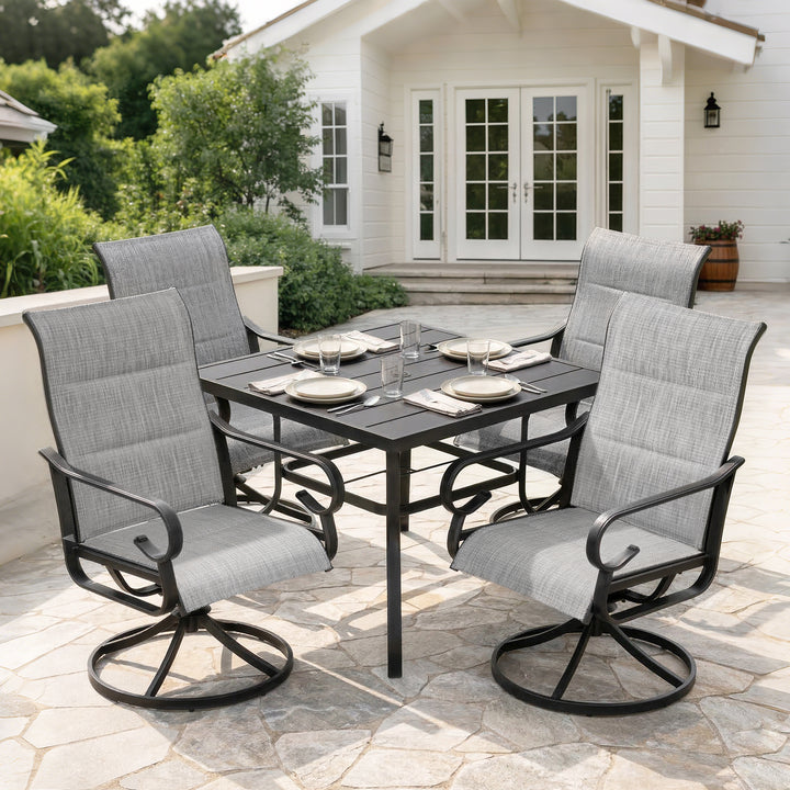5PCS Padded Textilene Outdoor Dining Set with Umbrella Hole, Swivel Design