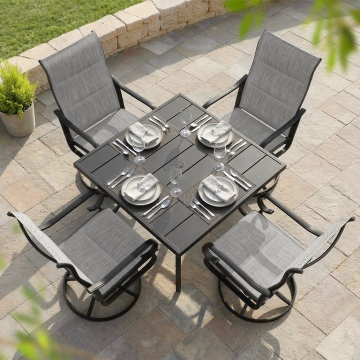 5PCS Padded Textilene Outdoor Dining Set with Umbrella Hole, Swivel Design
