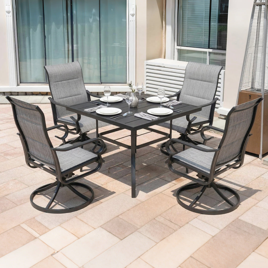 5PCS Padded Textilene Outdoor Dining Set with Umbrella Hole, Swivel Design