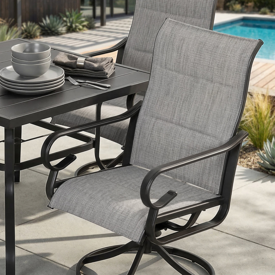 5PCS Padded Textilene Outdoor Dining Set with Umbrella Hole, Swivel Design