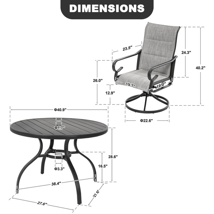5PCS Padded Textilene Outdoor Dining Set with Umbrella Hole, Swivel Design