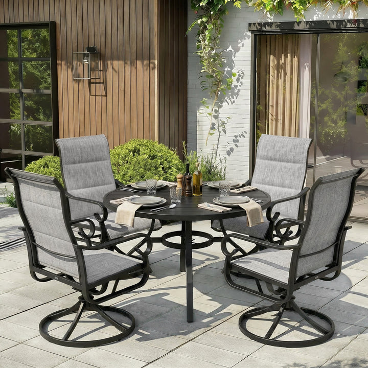 5PCS Padded Textilene Outdoor Dining Set with Umbrella Hole, Swivel Design