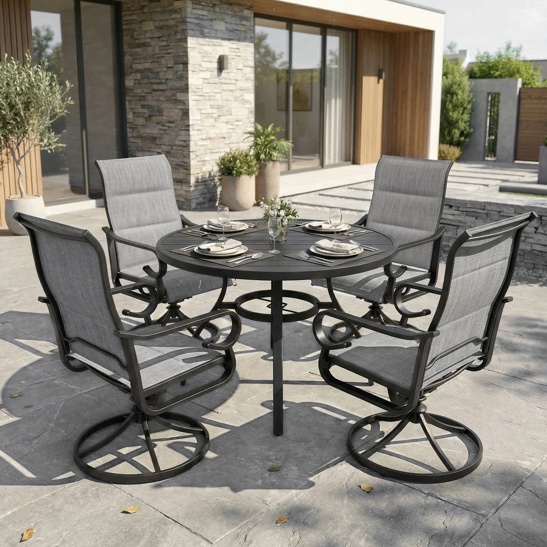 5PCS Padded Textilene Outdoor Dining Set with Umbrella Hole, Swivel Design